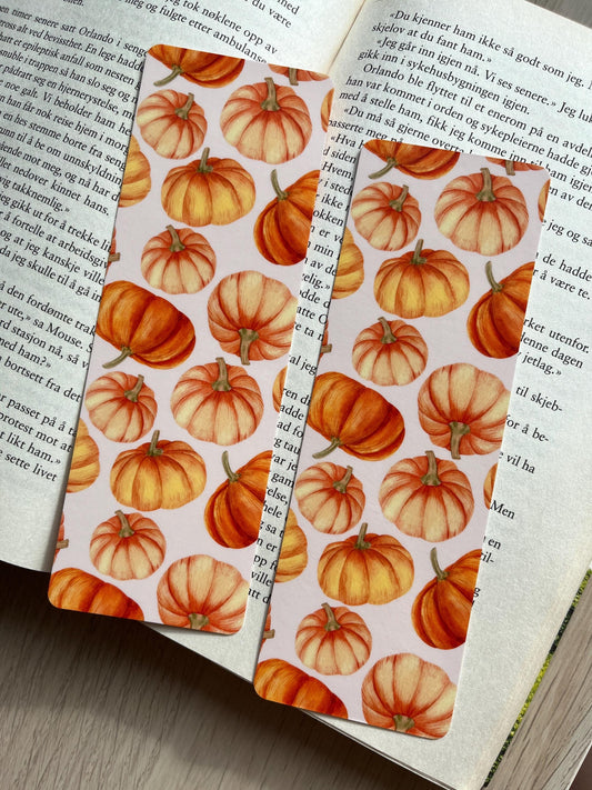 Autumn Bookmark Pumpkin Pattern Handcrafted Cozy Fall Watercolor Illustrations - Double Sided and Laminated.