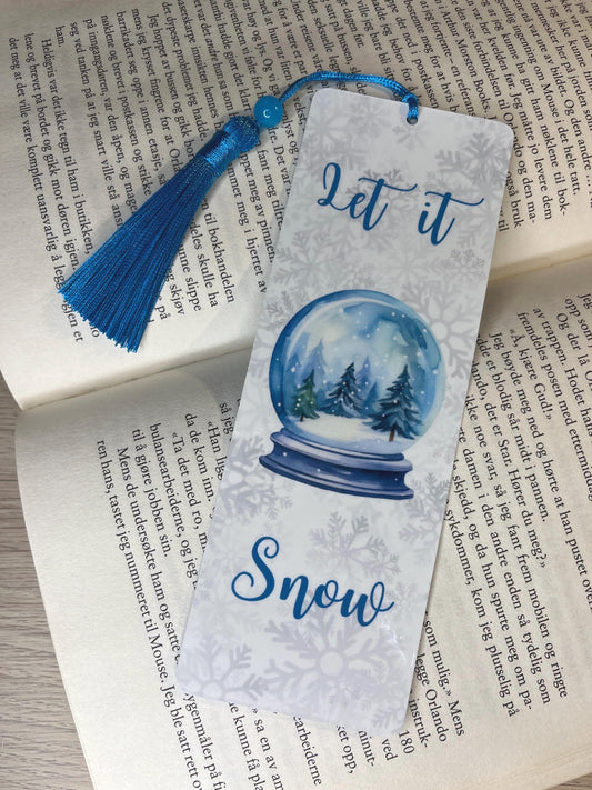 Let It Snow Winter Laminated Bookmark with Watercolor Art Blue and White